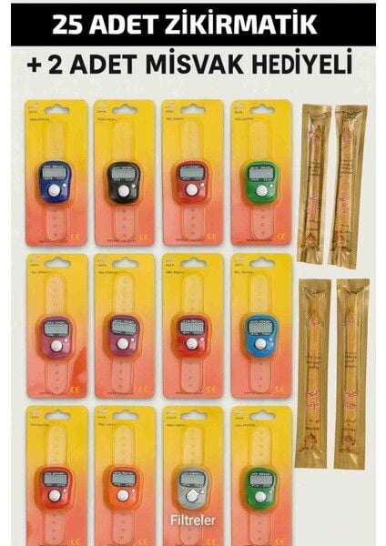 Çeşitli Renklerde 25'li Set Zikirmatik + 2 Adet Misvak