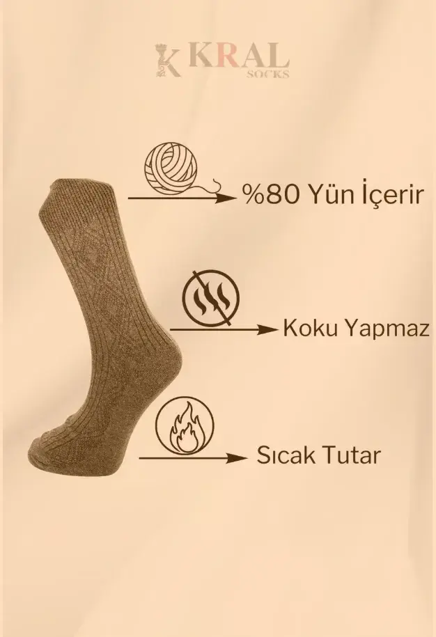 Erkek Kışlık Yün Çorap Termal Etkili (5 ÇİFT)