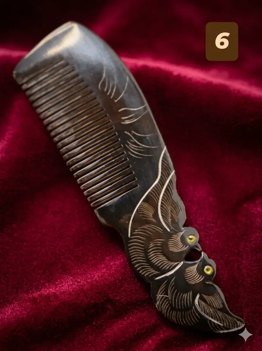 Kemik Tarak Kuş Desenli (Saplı)