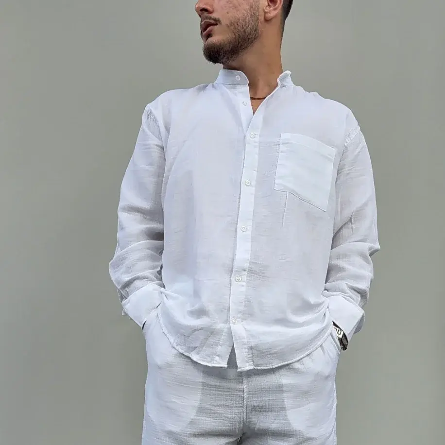 Müslin Kumaş Rahat Kalıp Gömlek Oversize - Beyaz