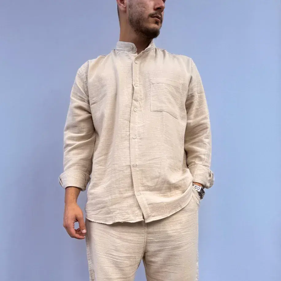 Müslin Kumaş Rahat Kalıp Gömlek Oversize - Bej