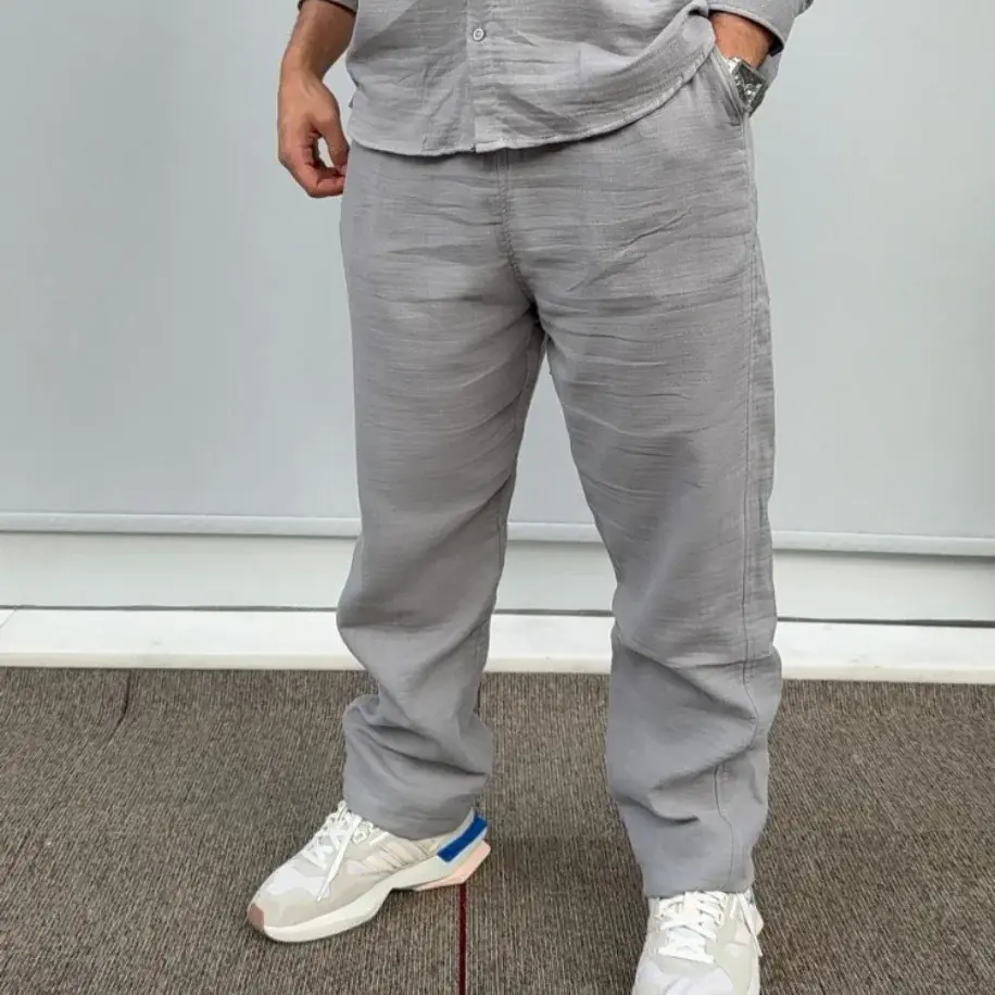 Müslin Kumaş Rahat Kalıp Şalvar Pantolon - Gri