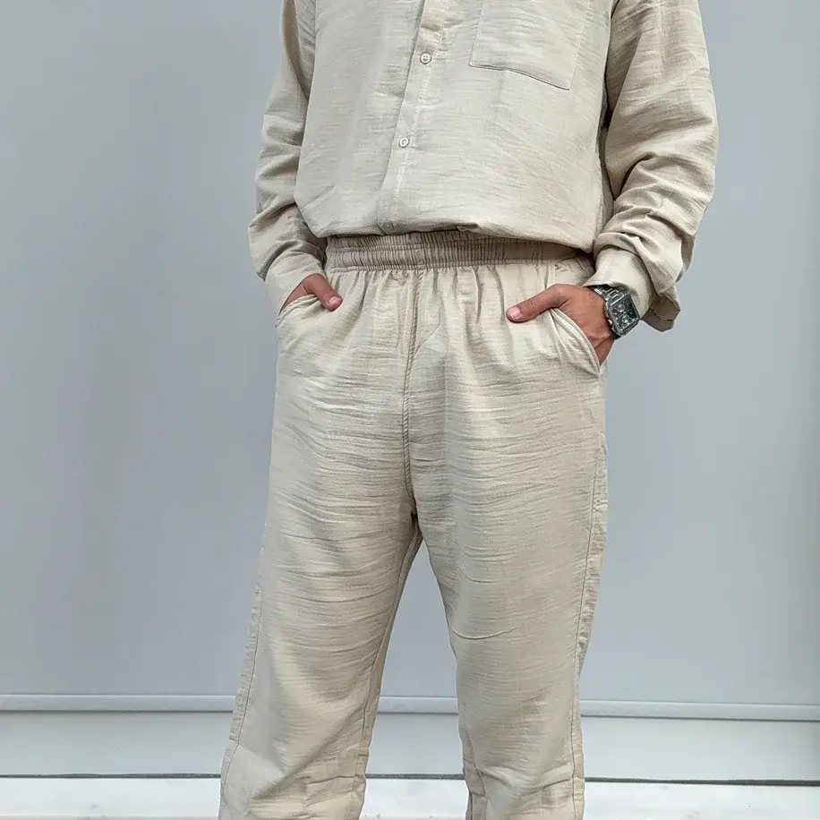 Müslin Kumaş Rahat Kalıp Şalvar Pantolon - Bej