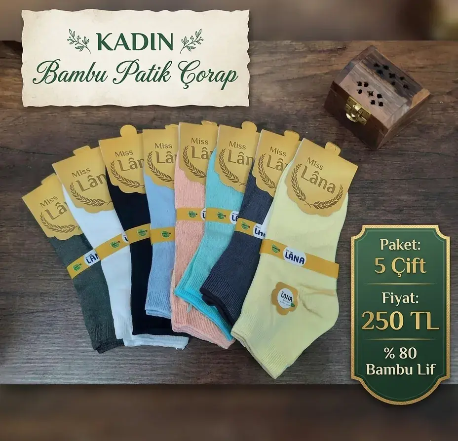Kral Kadın Çorabı Ter Emici Soket Patik Bambu Çorap - Bayan Bambu Çorap 5 çift