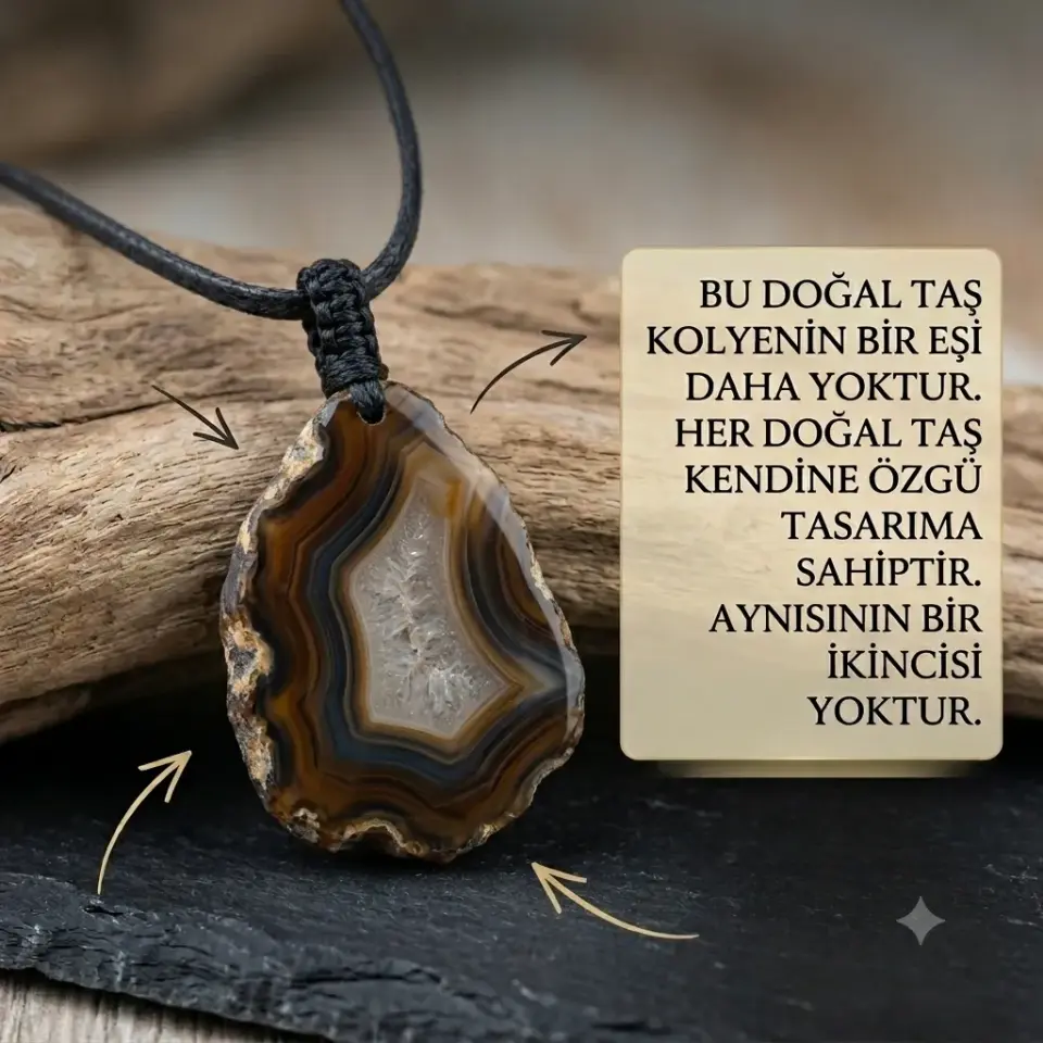 Özel Tasarım Doğal Akik Taşı Kolye